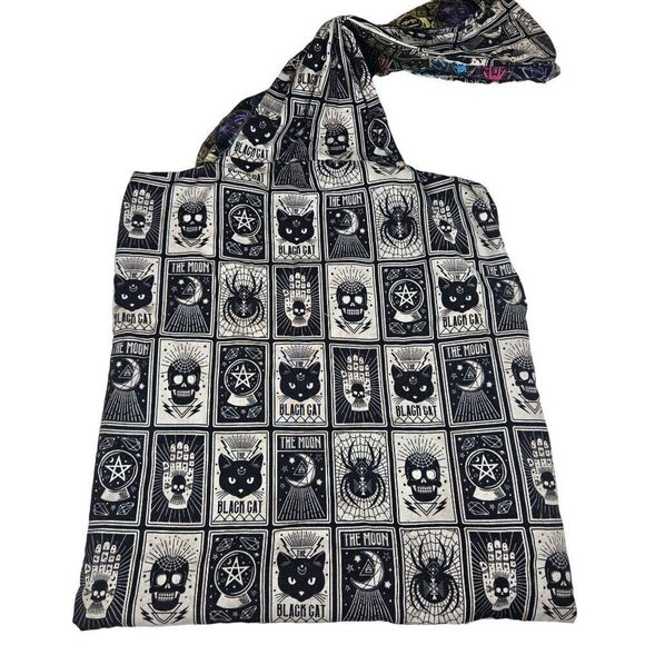 Tarot Card Themed Reversible Tote Bag With Black Cat & Moon Design - Picture 1 of 5